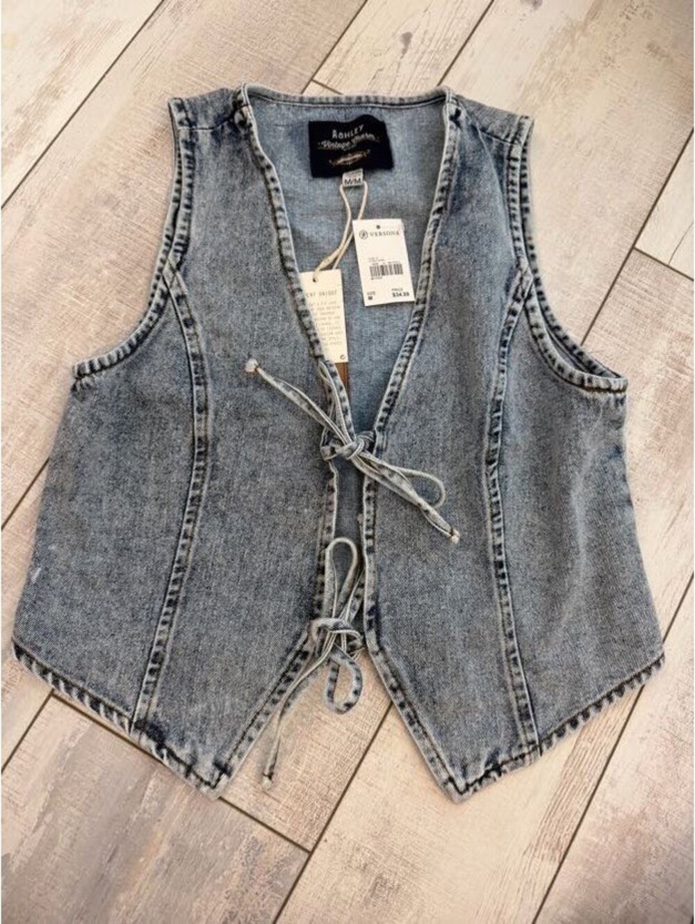 Ashley Vintage Charm Tie Front Denim Vest Light Wash M